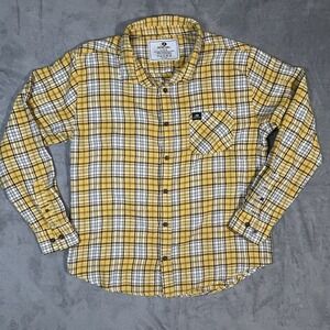 Mossy Oak Men's Large Yellow Plaid Flannel Shirt 100% Cotton Button Front Casual